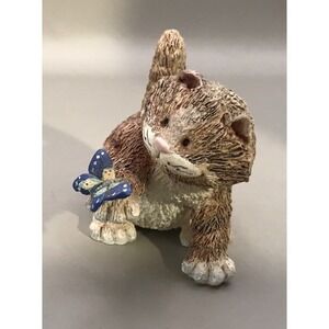 Russ Berrie Resin Tabby Cat With Butterfly‎